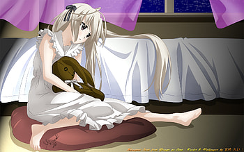 Sora, sad, bed, cute, stuffed bunny HD wallpaper