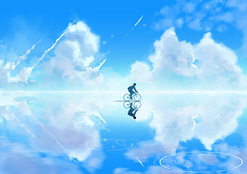 Sky, Art, Clouds, Cyclist HD wallpaper