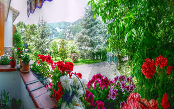 panorama from a balcony, balcony, panorama HD wallpaper
