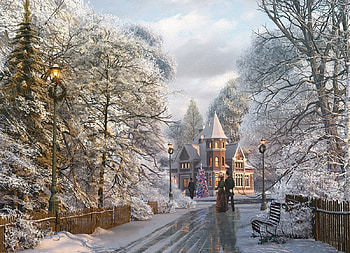 Christmas stroll, painting, craciun, art, pictura, christmas, new england, couple, dominic davidson HD wallpaper