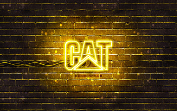 Caterpillar yellow logo, , CAT, yellow brickwall, Caterpillar logo, brands, Caterpillar neon logo, Caterpillar, CAT logo HD wallpaper
