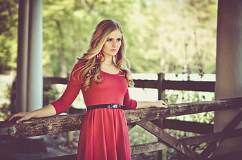 Cute Girl Red Dress Long Hair Wavy Hair, red-dress, girls, model HD wallpaper