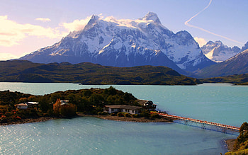 Nature, Houses, Sky, Mountains, Bridge, Island, Track, Trace HD wallpaper