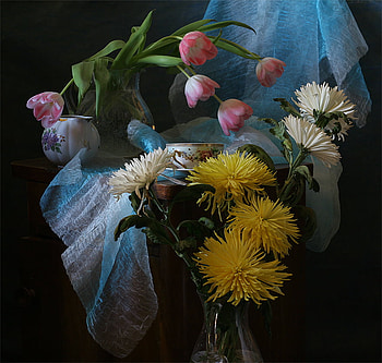 still life, tulip, gentle, graphy, tulips, nice, flower, chrysanthemums, , water, beautiful, cup, jug, old, pretty, cool, flowers, lovely, harmony HD wallpaper