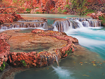 little waterfalls, blue, spring, rocks, beauty, summer, wet, pretty, trees, nature, water HD wallpaper