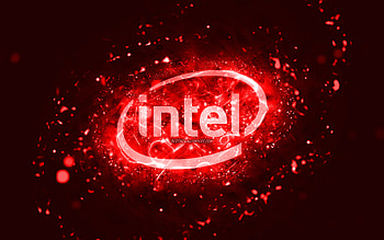 Intel red logo, , red neon lights, creative, red abstract background, Intel logo, brands, Intel HD wallpaper