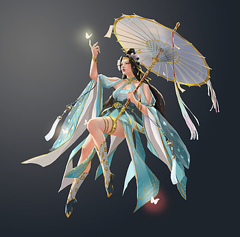 Fantasy girl, blue, frumusete, fantasy, hongda zhang, parasol, luminos HD wallpaper