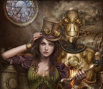 Steampunk girl, steampunk, fantasy, cris ortega, girl, hat HD wallpaper