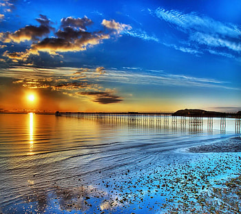 Landscape, Sunset, Sea, Beach HD wallpaper