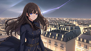 A girl on a top of a roof, Paris, night, town, AI Art, Anime, girl, anime girl, anime night HD wallpaper