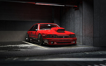 Sleepy Red Beast , ford-mustang, ford, cars, artist, artwork, digital-art, artstation HD wallpaper