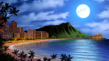 pics awesome beach buildings night sea moon nice quality background HD wallpaper