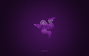 Razer logo, metal emblem, purple carbon texture, Razer, brands, purple background, Razer emblem HD wallpaper