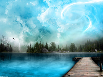 Landscape, Water, Bridges, Sky, Art HD wallpaper