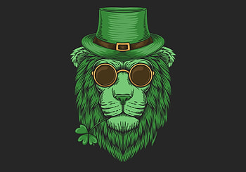 Lion, black, leu, green, minimalism, face, st patrick, hat HD wallpaper