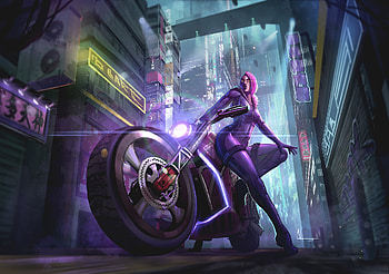 Biker Girl Science Fiction Futuristic City, biker, science-fiction, future, city, artist, artwork, digital-art HD wallpaper
