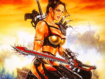 LuisRoyo, evolution, sword, woman HD wallpaper
