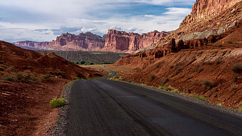 Road Between Sand Rocks And Landscape View Of Canyon Nature HD wallpaper