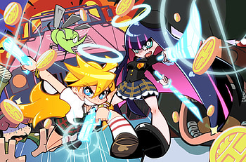 Panty & Stocking, gothic, garterbelt, blonde, guns, goth, brief, chuck, swords, stocking, panty and stocking with garterbelt, money, lolita, panty, see-through HD wallpaper