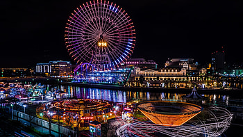 Yokohama Cosmo World, Amusement park, Exciting rides HD wallpaper