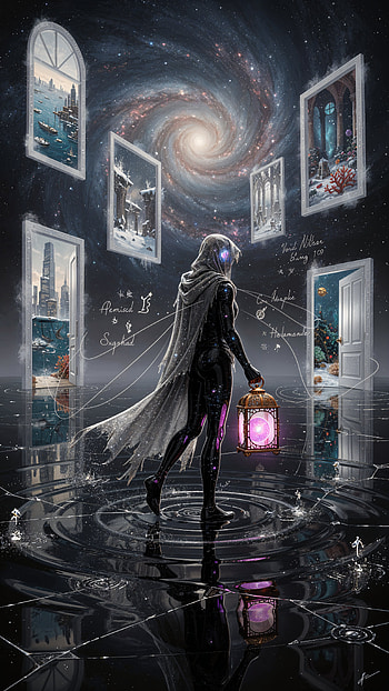 Void Walker — Lantern Between Worlds | Void Walker: Portal Keeper | Void Walker — Nightward, woman, lantern, galaxy HD phone wallpaper