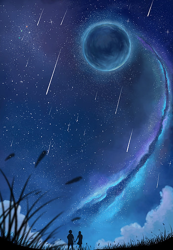 Art, Shine, Couple, Pair, Silhouettes, Starry Sky, Brilliance HD phone wallpaper