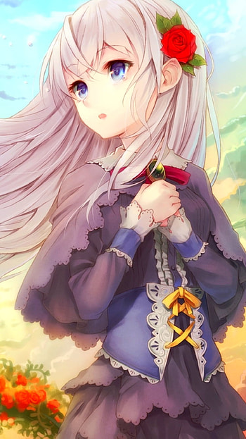 blue eyes, white hair, sad, Anime, girl, anime girl, sad anime HD phone wallpaper