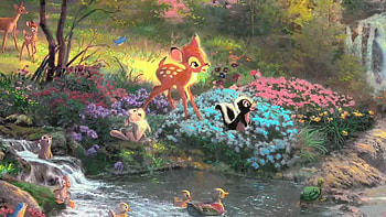 Bambi and friends, blue, animal, skunk, cute, disney, spring, bambi, bunny, pink, fantasy, flower HD wallpaper
