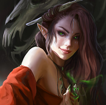 Elf witch, mage, art, fantasy, face, alicja siemiatkowska, girl, elf, witch, luminos HD wallpaper