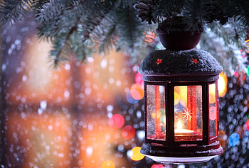 Holidays, Winter, Snow, Snowflakes, Branch, Christmas Tree, Candle, Flashlight, Candlestick HD wallpaper