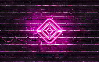 Rivian purple logo, , purple brickwall, Rivian logo, cars brands, Rivian neon logo, Rivian HD wallpaper