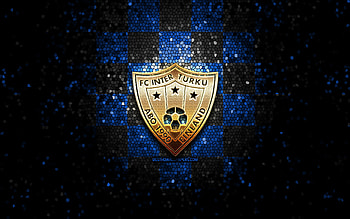 Inter Turku FC, glitter logo, Veikkausliiga, blue black checkered background, soccer, finnish football club, Inter Turku logo, mosaic art, football, FC Inter Turku HD wallpaper
