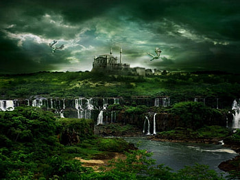 WATERFALL CITY, waterfall, city HD wallpaper