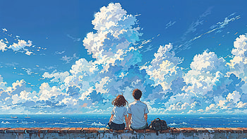 Together Beneath The Clouds, love, couple, sky, sea, clouds, cloud, artist, artwork, art, digital-art, ai HD wallpaper