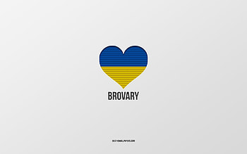 I Love Brovary, Ukrainian cities, Day of Brovary, gray background, Brovary, Ukraine, Ukrainian flag heart, favorite cities, Love Brovary HD wallpaper