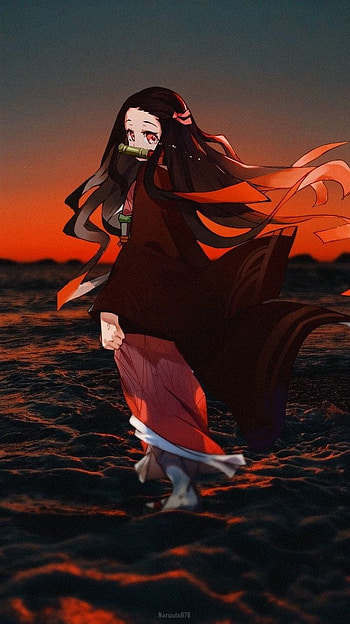 Demon Slayer, orange, people_in_nature HD phone wallpaper