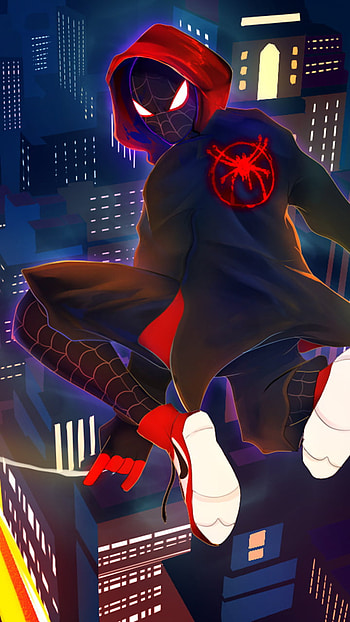 spider man miles, red, electric blue, spider man, drip, angry HD phone wallpaper
