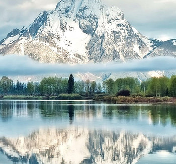 Oxbow - Grand Teton National Park, Wyoming, Lake, Winter, Mountains, Reflection HD wallpaper