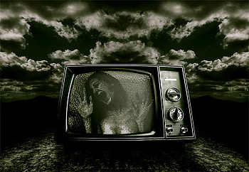 idiot box, girl, dark, television, tv, fantasy, abstract, clouds, horror HD wallpaper