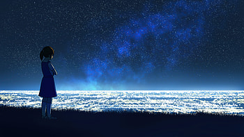 Anime Girl At Hilltop Seeing Cityscape , anime-girl, anime, artist, artwork, digital-art, deviantart HD wallpaper