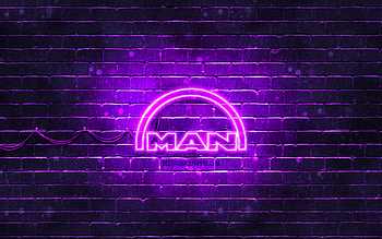 MAN violet logo, , violet brickwall, MAN logo, brands, MAN neon logo, MAN HD wallpaper