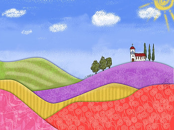 Ermita, capilla, montanias, art, naturaleza, colores, dibujo, church, arte, mountains HD wallpaper