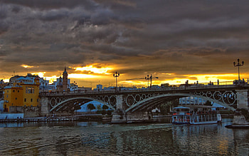 Cities, Rivers, Clouds, Building, Bridge, Motor Ship HD wallpaper