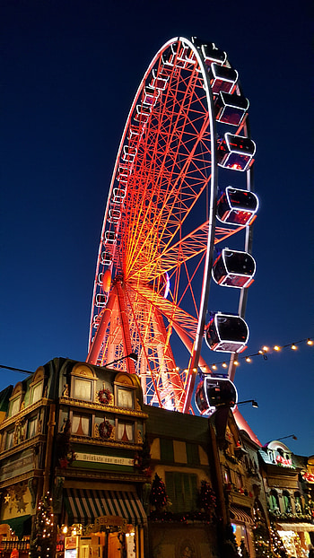 Ferris wheel -German, sky, view, city, light, germany, colors HD phone wallpaper