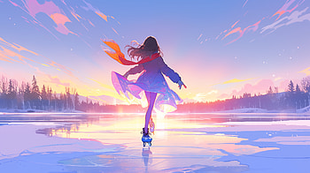 Ice Skater at Sunset - Original, ice skating, Ice skater, Anime, Original HD wallpaper