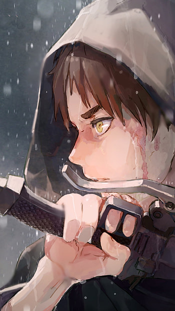 yellow eyes, brown hair, sword, Eren Yeager, Anime, Attack on Titan HD phone wallpaper