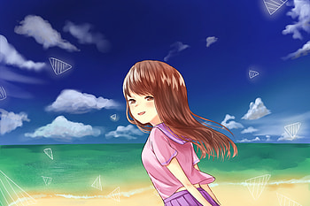 Anime, Sea, Beach, Sight, Opinion, Girl HD wallpaper