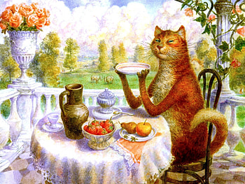 BREAKFAST TIME, , Rudy, painting, Vladimir Rumiancev, Print, cat HD wallpaper