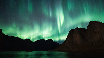 Cliffs, mountains, nature, night, Northern Lights HD wallpaper
