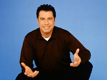 John Travolta, black dress, blue eyes, smile, actor, cute, black hair, pretty face, male HD wallpaper